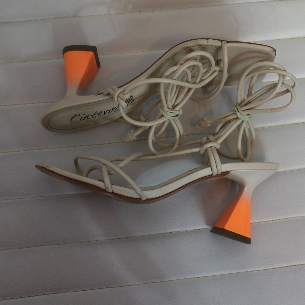 L'intervalle cream orange lase up heels sandals made in Brazil size 37/7